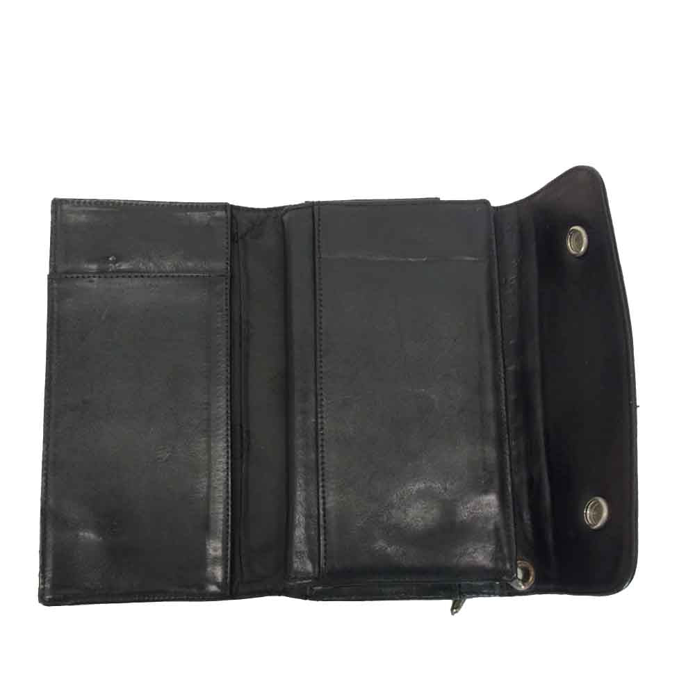 CHROME HEARTS クロムハーツ（原本無） WAVE WALLET ウェーブ ウォレット クロス ボタン ブラック系 横幅約20cm【中古】