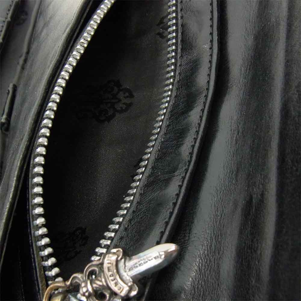 CHROME HEARTS クロムハーツ（原本無） WAVE WALLET ウェーブ ウォレット クロス ボタン ブラック系 横幅約20cm【中古】