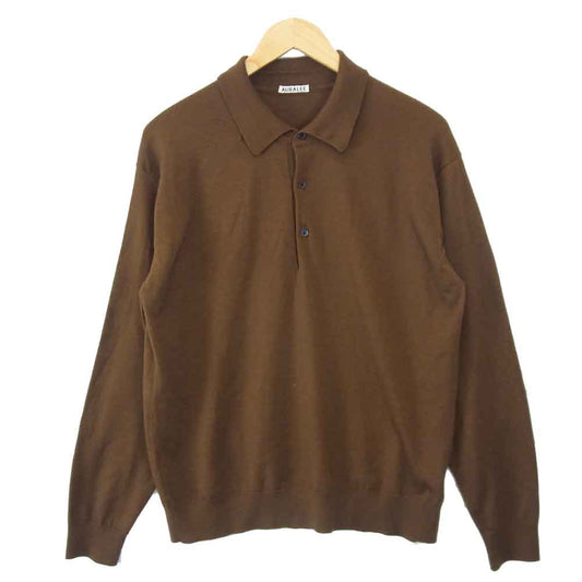 AURALEE オーラリー A7AP02HG WOOL CASHMERE HIGH GAUGE KNIT POLO ウール カシミヤ ハイゲージ ニット ポロシャツ ブラウン系 4【中古】