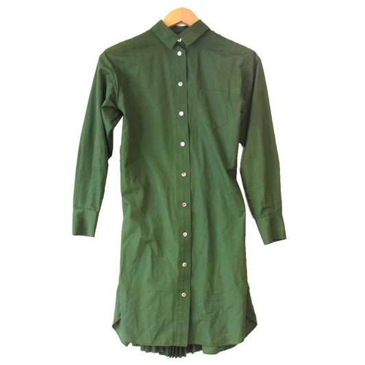 Sacai サカイ 12-01636 ニットコンビ バックプリーツ シャツ ワンピース グリーン系 1【中古】