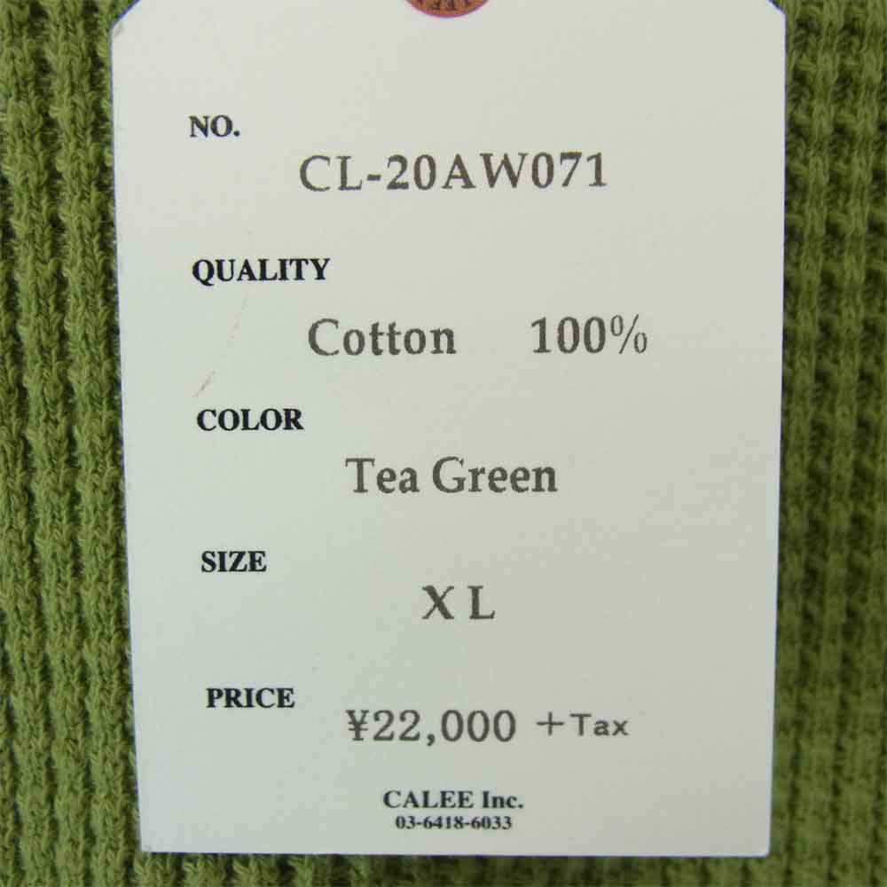 CALEE キャリー 20AW CL-20AW071 Big waffle L/S cutsew ビッグ ワッフル カットソー ライトグリーン系 XL【新古品】【未使用】【中古】