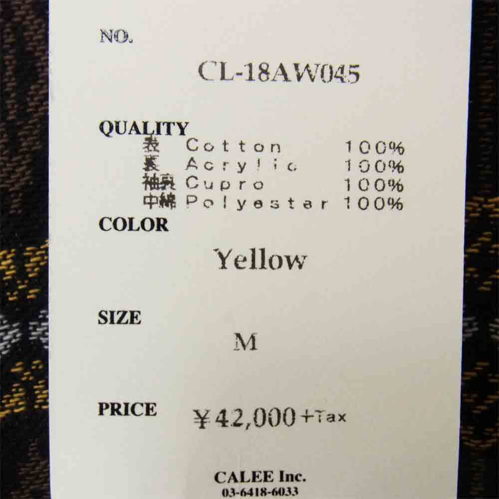 CALEE キャリー 18AW CL-18AW045 JACQUARD HOODED BOA JACKET ジャガード ボア ジャケット イエロー系 M【新古品】【未使用】【中古】
