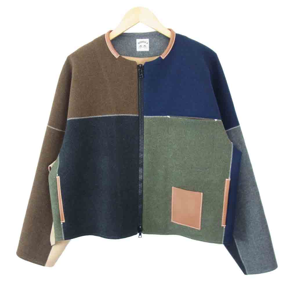 SUNSEA サンシー 20AW 20A30 peter melton blouson パッチワーク ノーカラー メルトン ブルゾン マルチカラー系 2【極上美品】【中古】