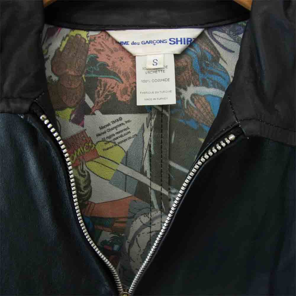 COMME des GARCONS コムデギャルソン W14066 SHIRT シャツ MARVEL マーベル カウハイド 牛革 ジップ レザー ジャケット ブラック系 S【中古】