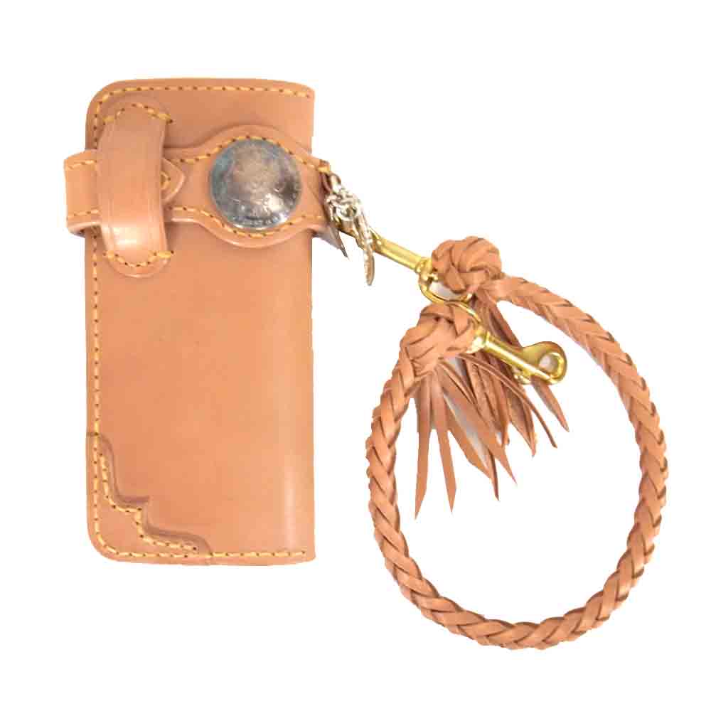 オールドコインカンパニースピリタス フェザー付き レザー ロングウォレット レザー ウォレットチェーン ライトブラウン系 記載なし【中古】