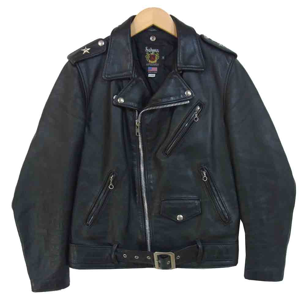 schott ショット 7164 USA製 カウハイド 牛革 ワンスター ダブルライダース ジャケット ブラック系 36【中古】