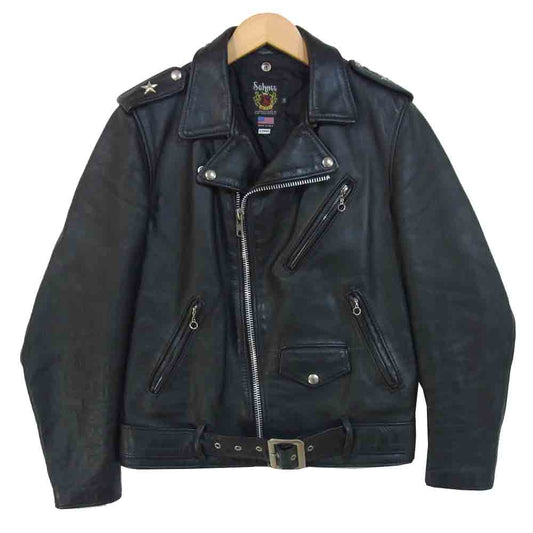 schott ショット 7164 USA製 カウハイド 牛革 ワンスター ダブルライダース ジャケット ブラック系 36【中古】