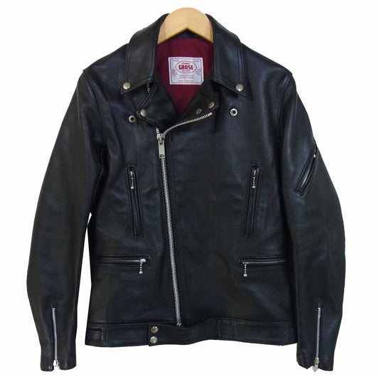 ジェームスグロース 英国製 マニラ 牛革 カウハイド レザー ダブルライダース ジャケット ブラック系 36【美品】【中古】
