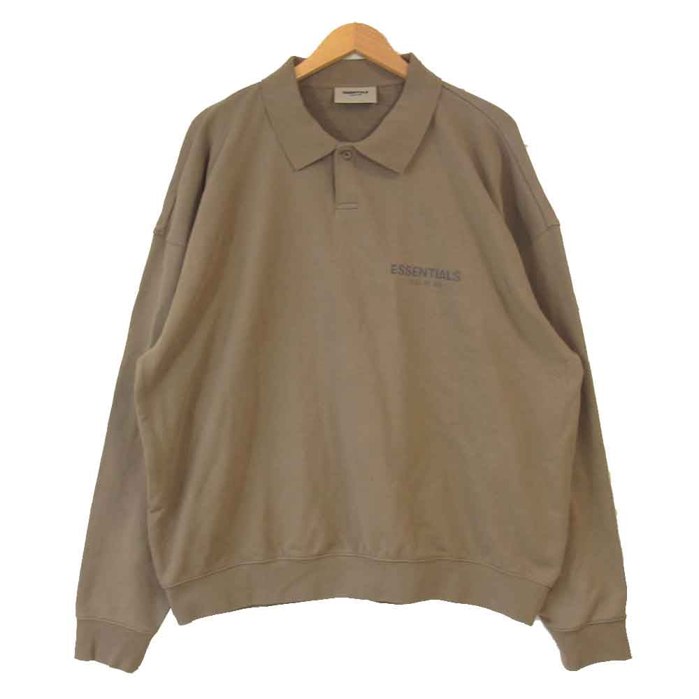 FEAR OF GOD フィアオブゴッド Essentials エッセンシャルズ ブラック ロゴ ロング スリーブ ポロシャツ ブラウン系 L【美品】【中古】