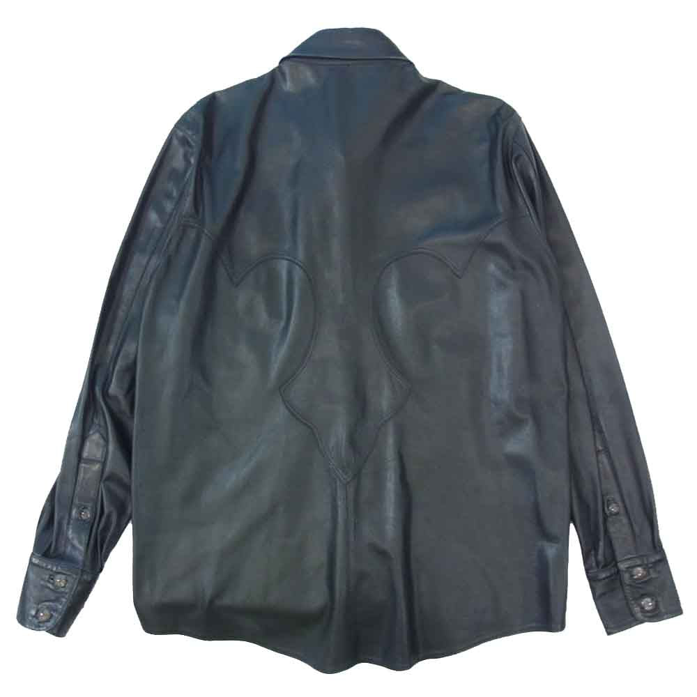 CHROME HEARTS クロムハーツ（原本無） フレアニー クロスボタン レザー シャツ ブラック系 M【中古】