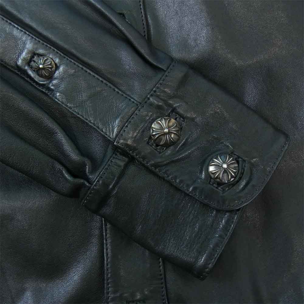 CHROME HEARTS クロムハーツ（原本無） フレアニー クロスボタン レザー シャツ ブラック系 M【中古】