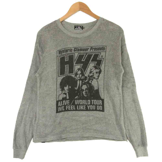 HYSTERIC GLAMOUR ヒステリックグラマー 02181CL05 HYS ALIVE リブ付 パイル 長袖 Tシャツ グレー系 XS【中古】