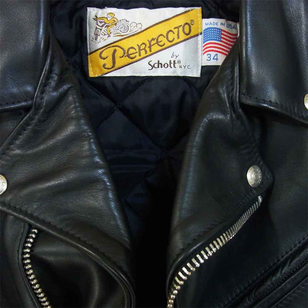 schott ショット パーフェクト ダブル レザー ライダース ジャケット PERFCCTO ブラック系 34【中古】