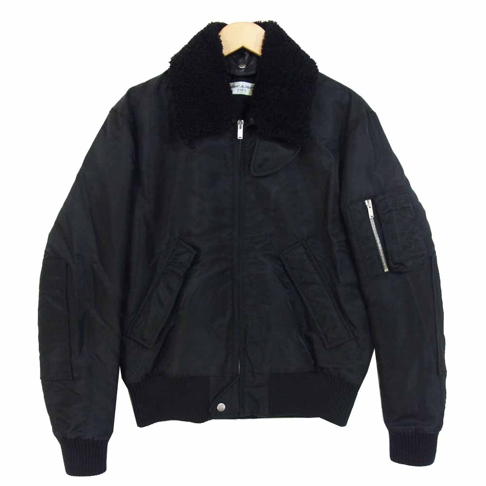SAINT LAURENT サンローラン 535230 Y722T 国内正規品 BOMBER ARMY JACKET 着脱可能 襟リアルムートンレザー アーミー ボンバージャケット ブラック系 46【美品】【中古】