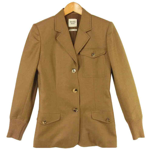 HERMES エルメス 3B 裏地シルク ウール ジャケット フランス製 ブラウン系 36【中古】