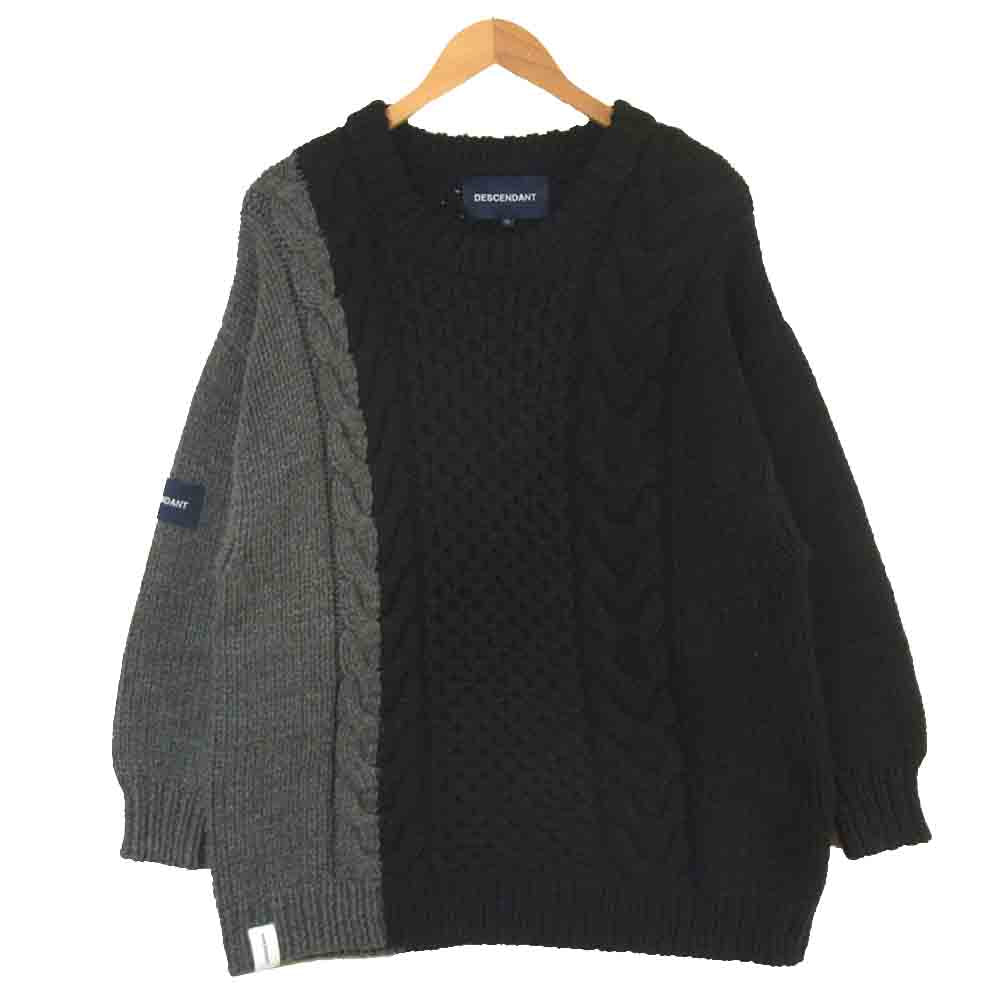 DESCENDANT ディセンダント ARAN WOOL KNIT アラン ウール ニット ブラック系 グレー系 3【美品】【中古】