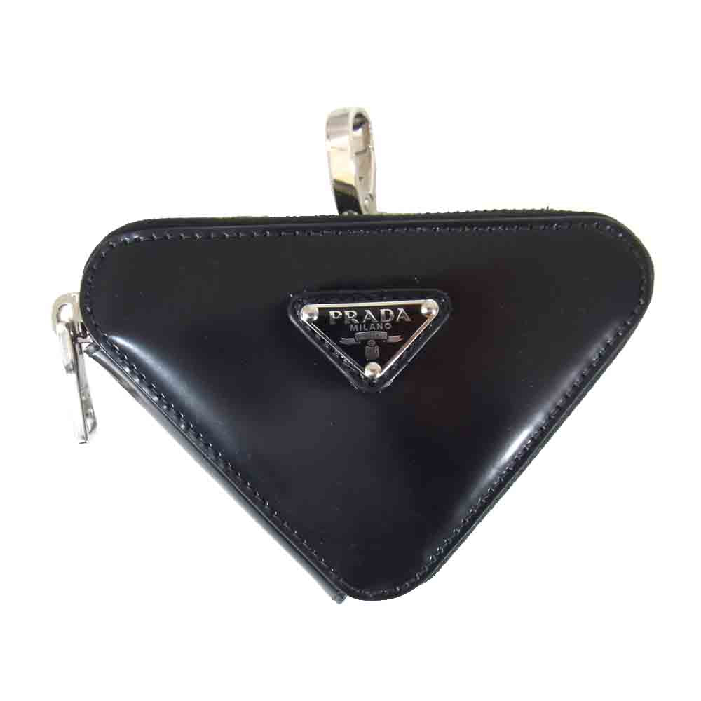 PRADA プラダ 21SS 1TL433 ブラッシュドレザー トライアングル ミニポーチ ブラック系【極上美品】【中古】