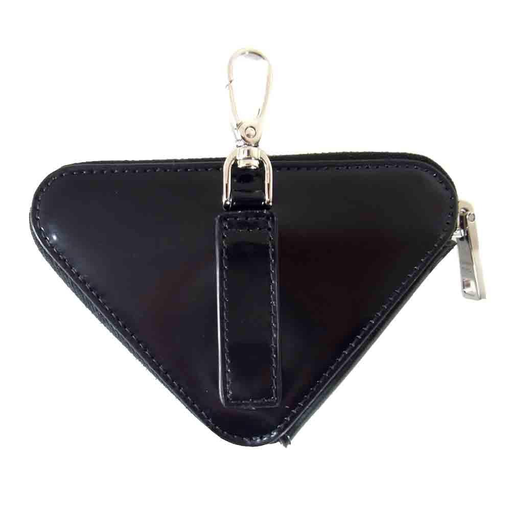 PRADA プラダ 21SS 1TL433 ブラッシュドレザー トライアングル ミニポーチ ブラック系【極上美品】【中古】