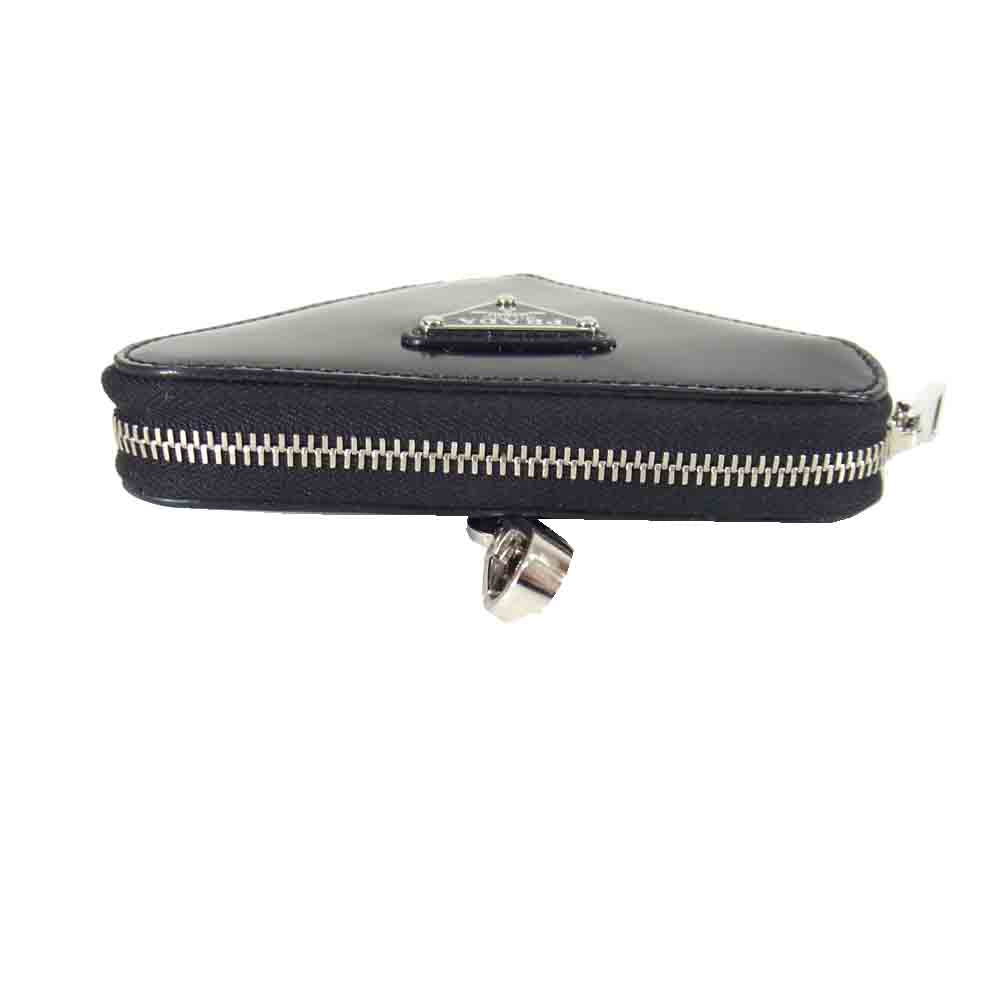 PRADA プラダ 21SS 1TL433 ブラッシュドレザー トライアングル ミニポーチ ブラック系【極上美品】【中古】