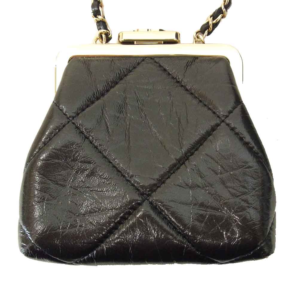 CHANEL シャネル AP1555 B03941 94305 チェーン クラッチ バッグ がま口 シャイニー エイジド ラムスキン ブラック系【美品】【中古】
