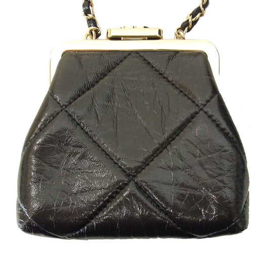 CHANEL シャネル AP1555 B03941 94305 チェーン クラッチ バッグ がま口 シャイニー エイジド ラムスキン ブラック系【美品】【中古】