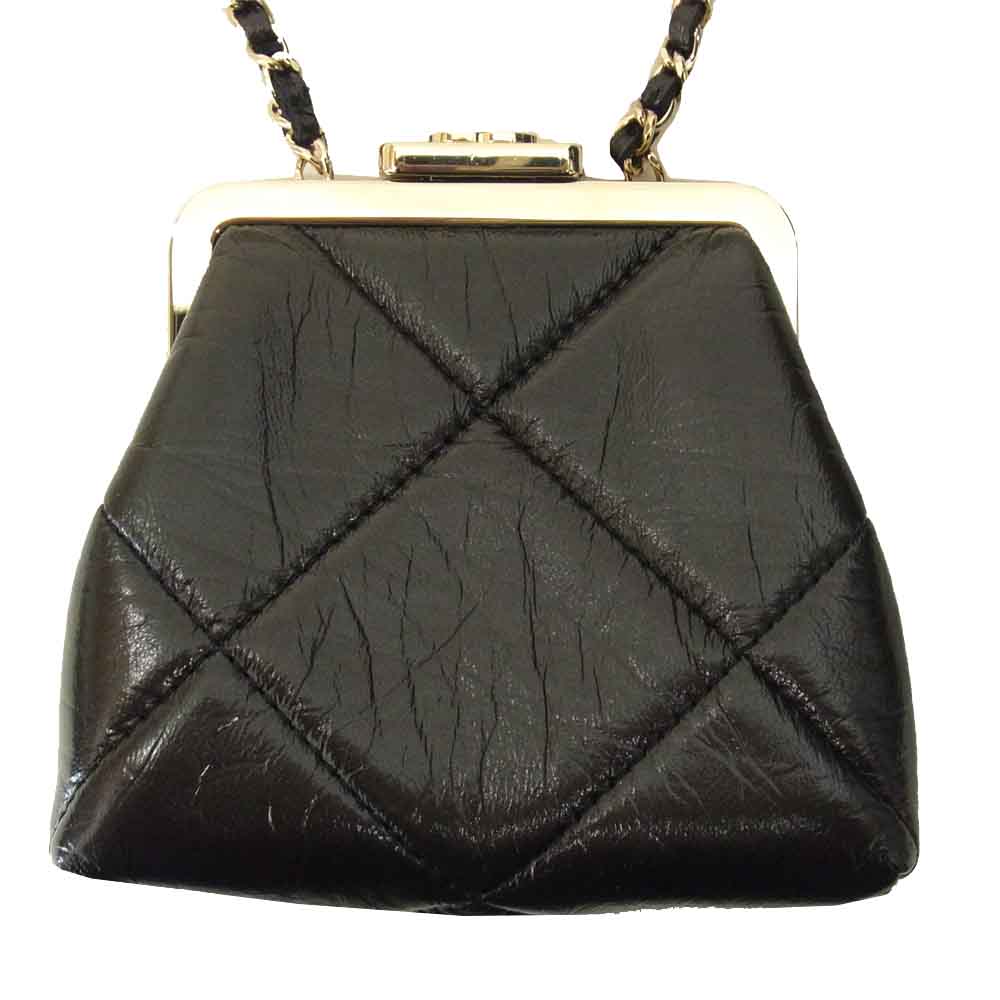 CHANEL シャネル AP1555 B03941 94305 チェーン クラッチ バッグ がま口 シャイニー エイジド ラムスキン ブラック系【美品】【中古】