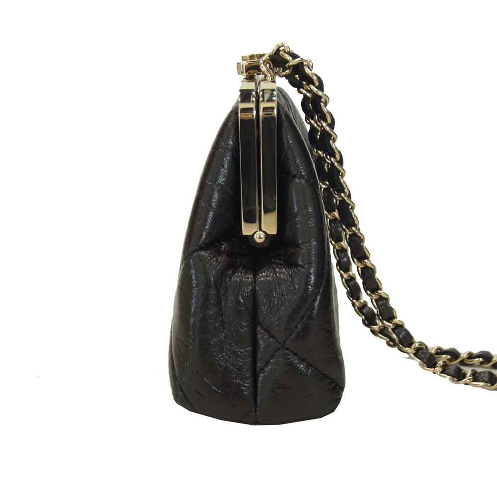 CHANEL シャネル AP1555 B03941 94305 チェーン クラッチ バッグ がま口 シャイニー エイジド ラムスキン ブラック系【美品】【中古】