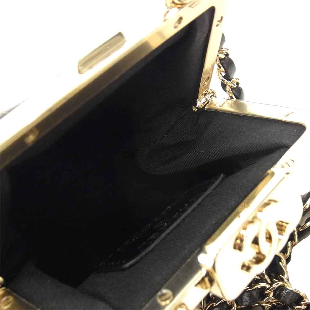 CHANEL シャネル AP1555 B03941 94305 チェーン クラッチ バッグ がま口 シャイニー エイジド ラムスキン ブラック系【美品】【中古】