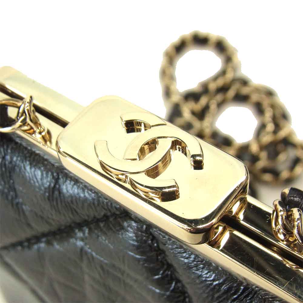 CHANEL シャネル AP1555 B03941 94305 チェーン クラッチ バッグ がま口 シャイニー エイジド ラムスキン ブラック系【美品】【中古】