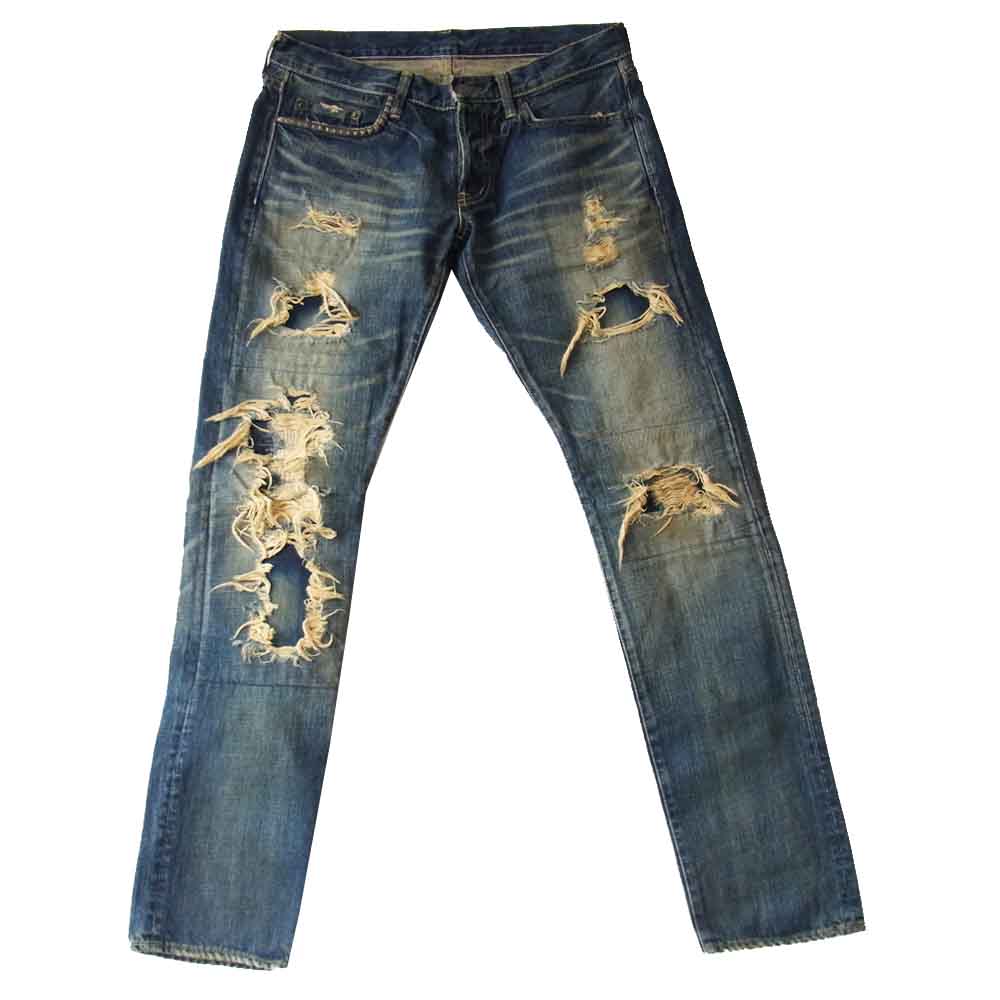 HYSTERIC GLAMOUR ヒステリックグラマー 4AP-2093 × tetei テテイ クラッシュ加工 スタッズ デニム パンツ インディゴブルー系 32【中古】