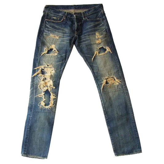 HYSTERIC GLAMOUR ヒステリックグラマー 4AP-2093 × tetei テテイ クラッシュ加工 スタッズ デニム パンツ インディゴブルー系 32【中古】