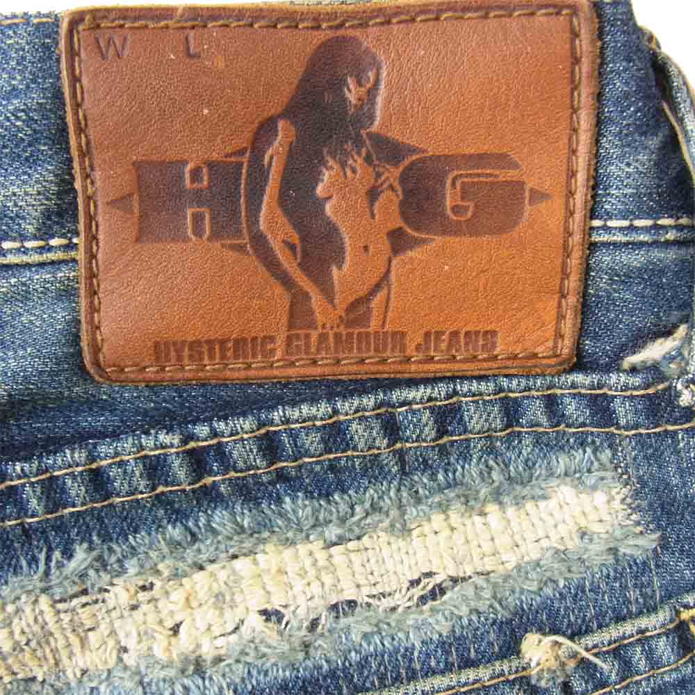 HYSTERIC GLAMOUR ヒステリックグラマー 4AP-2093 × tetei テテイ クラッシュ加工 スタッズ デニム パンツ インディゴブルー系 32【中古】