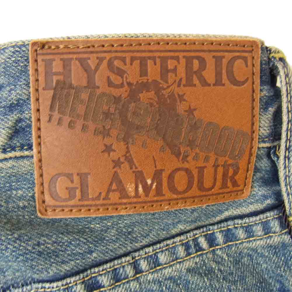 HYSTERIC GLAMOUR ヒステリックグラマー 0253AP19  × NEIGHBORHOOD ネイバーフッド クラッシュ加工 スタッズ デニム パンツ インディゴブルー系 32【新古品】【未使用】【中古】
