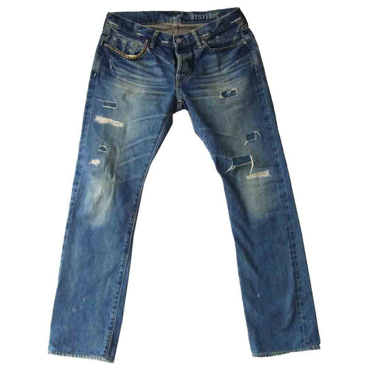 HYSTERIC GLAMOUR ヒステリックグラマー 0243AP17 SP加工 小窓 リメイク セルビッチ ダメージ デニム パンツ インディゴブルー系 34【中古】
