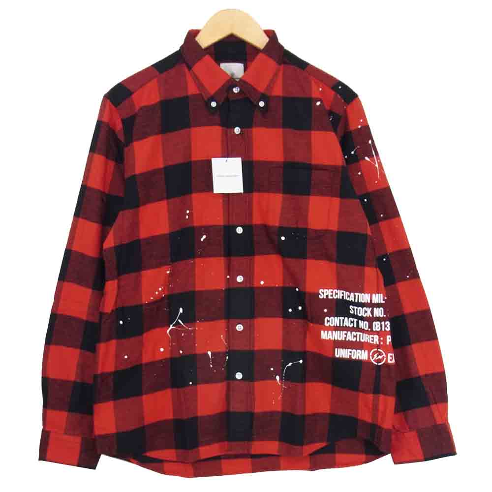 uniform experiment ユニフォームエクスペリメント UE-202051 FLANNEL CHECK DRIPPING B.D SHIRT フランネル ドリッピング ボタンダウン チェック シャツ レッド系 4【新古品】【未使用】【中古】