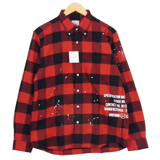 uniform experiment ユニフォームエクスペリメント UE-202051 FLANNEL CHECK DRIPPING B.D SHIRT フランネル ドリッピング ボタンダウン チェック シャツ レッド系 4【新古品】【未使用】【中古】