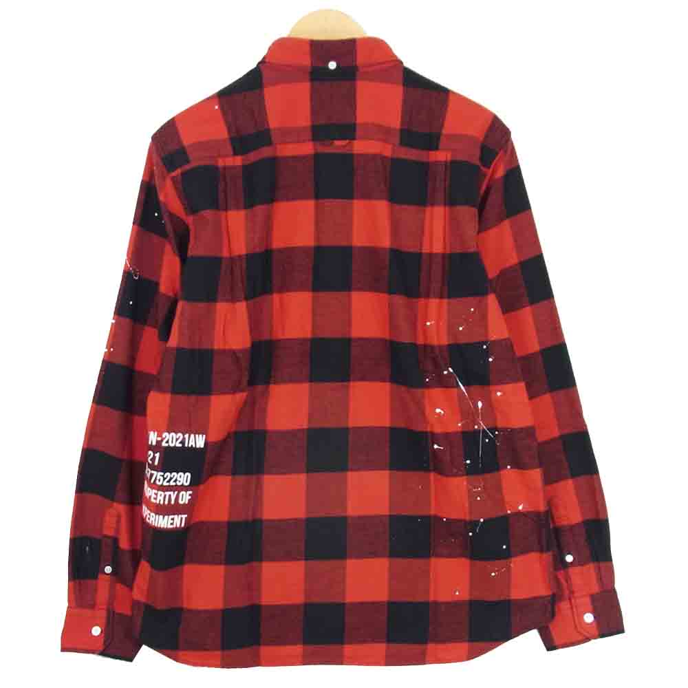 uniform experiment ユニフォームエクスペリメント UE-202051 FLANNEL CHECK DRIPPING B.D SHIRT フランネル ドリッピング ボタンダウン チェック シャツ レッド系 4【新古品】【未使用】【中古】