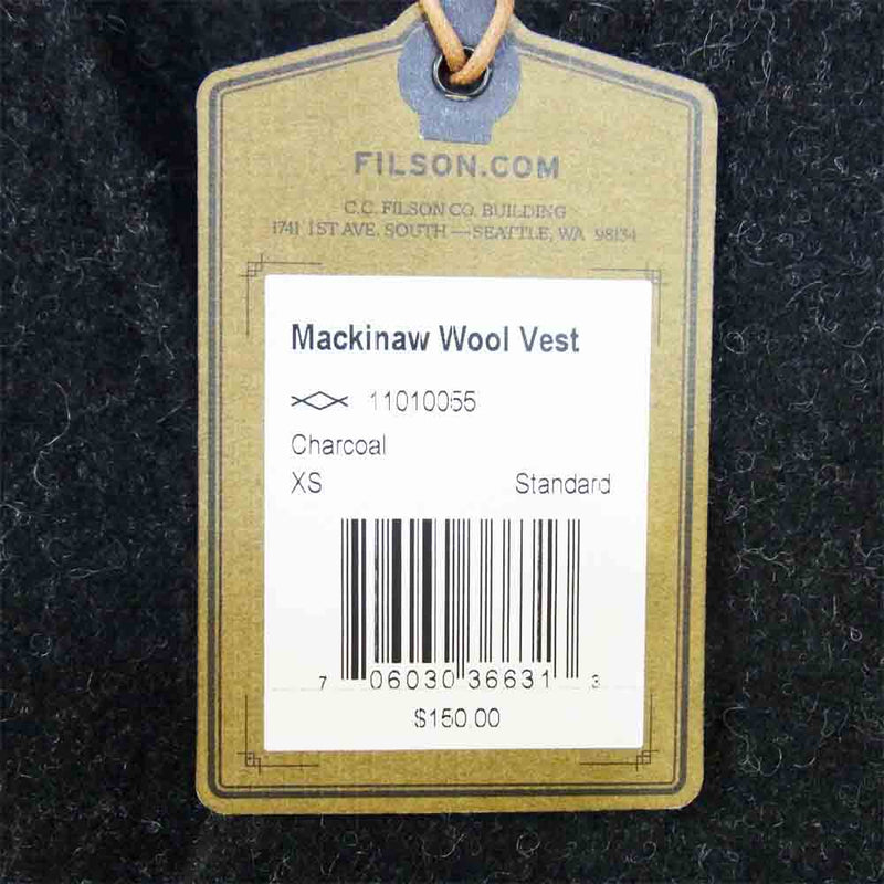 FILSON フィルソン 11010055 MACKINAW WOOL VEST マッキーノ ウール ベスト チャコール系 XS【新古品】【未使用】【中古】