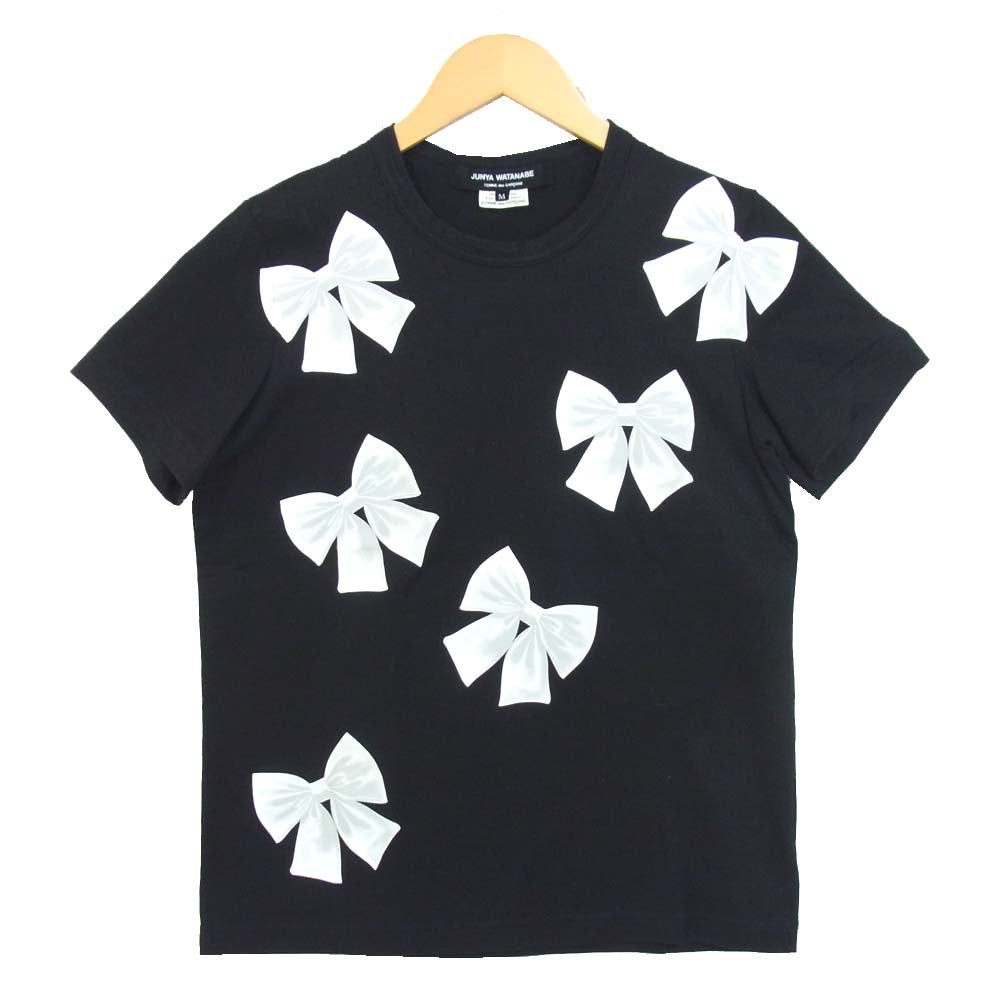 JUNYA WATANABE COMME des GARCONS ジュンヤワタナベコムデギャルソン AD2017 レディース リボン プリント カットソー ブラック系 M【美品】【中古】