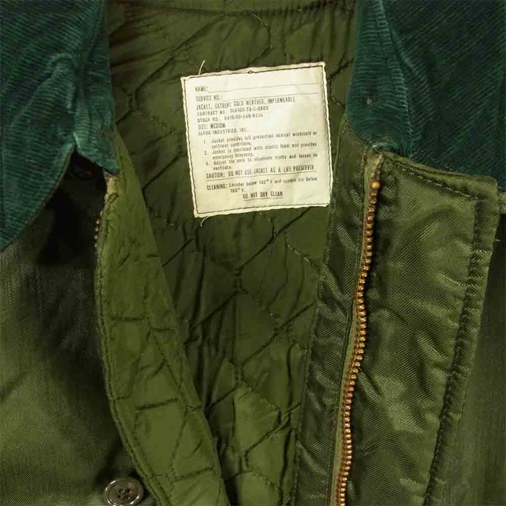米軍 DLA100-78-C-0989 70's U.S.NAVY EXTREME COLD WEATHER IMPERMEABLE ALPHA社 ナイロンデッキジャケット グリーン系 M【中古】