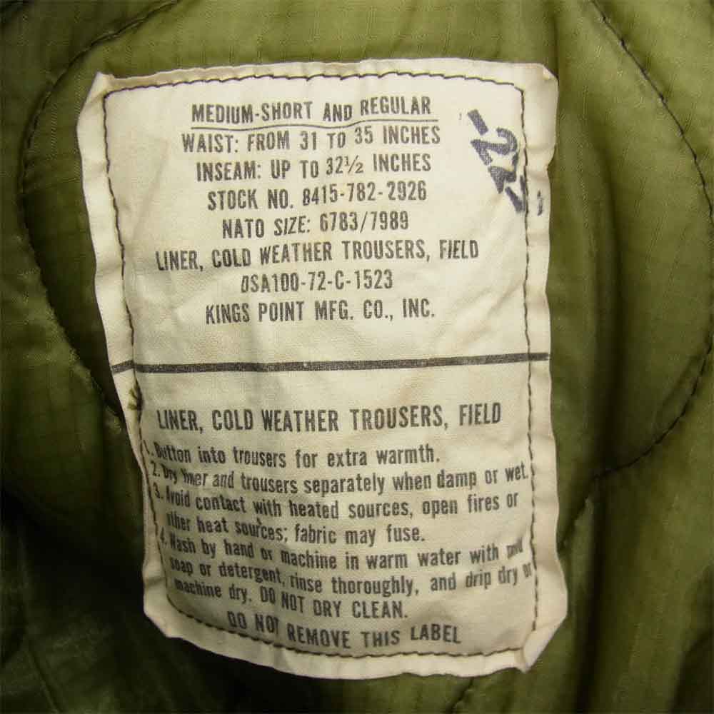 米軍 DSA100-72-C-1636 70's M-65 OD WINFIELD社 USA製 ライナー付 フィールドパンツ カーキ系 M【中古】