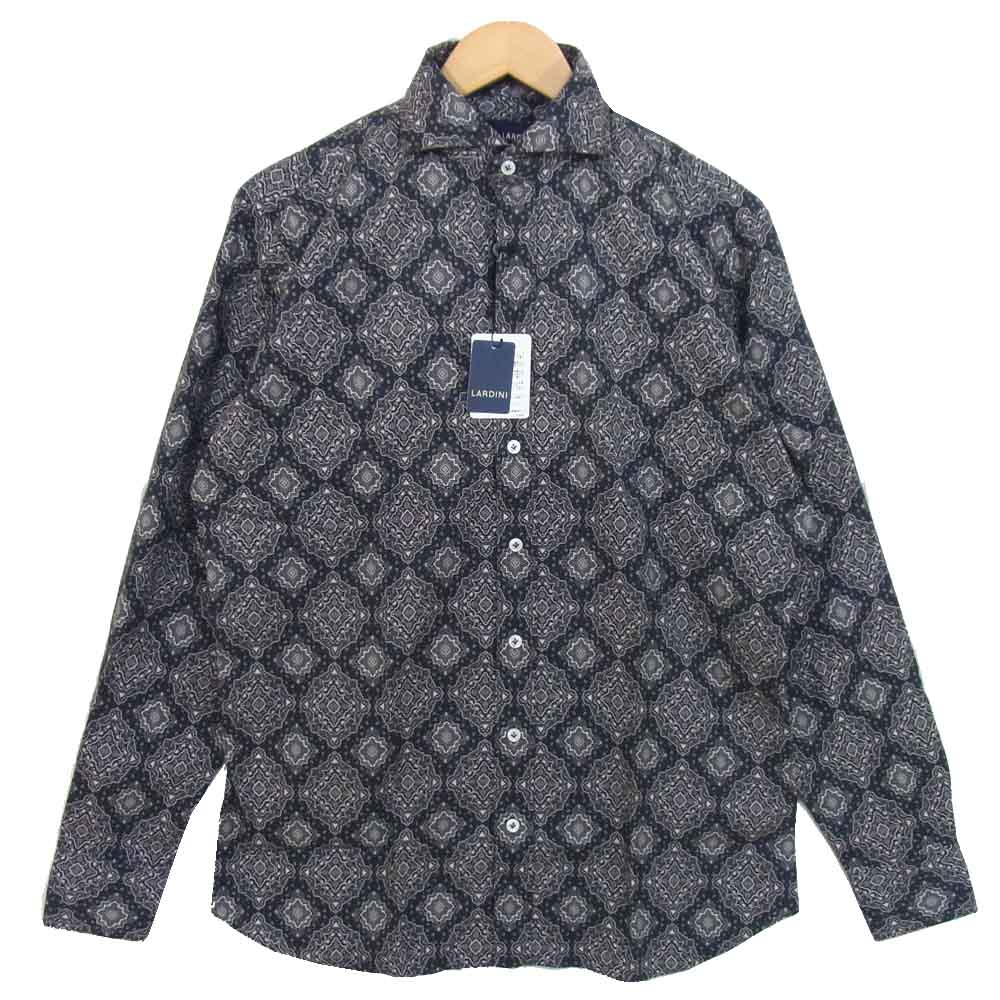 LARDINI ラルディーニ 1058720106061 JSCIRO プリントシャツ イタリア製 チャコール系 40【新古品】【未使用】【中古】