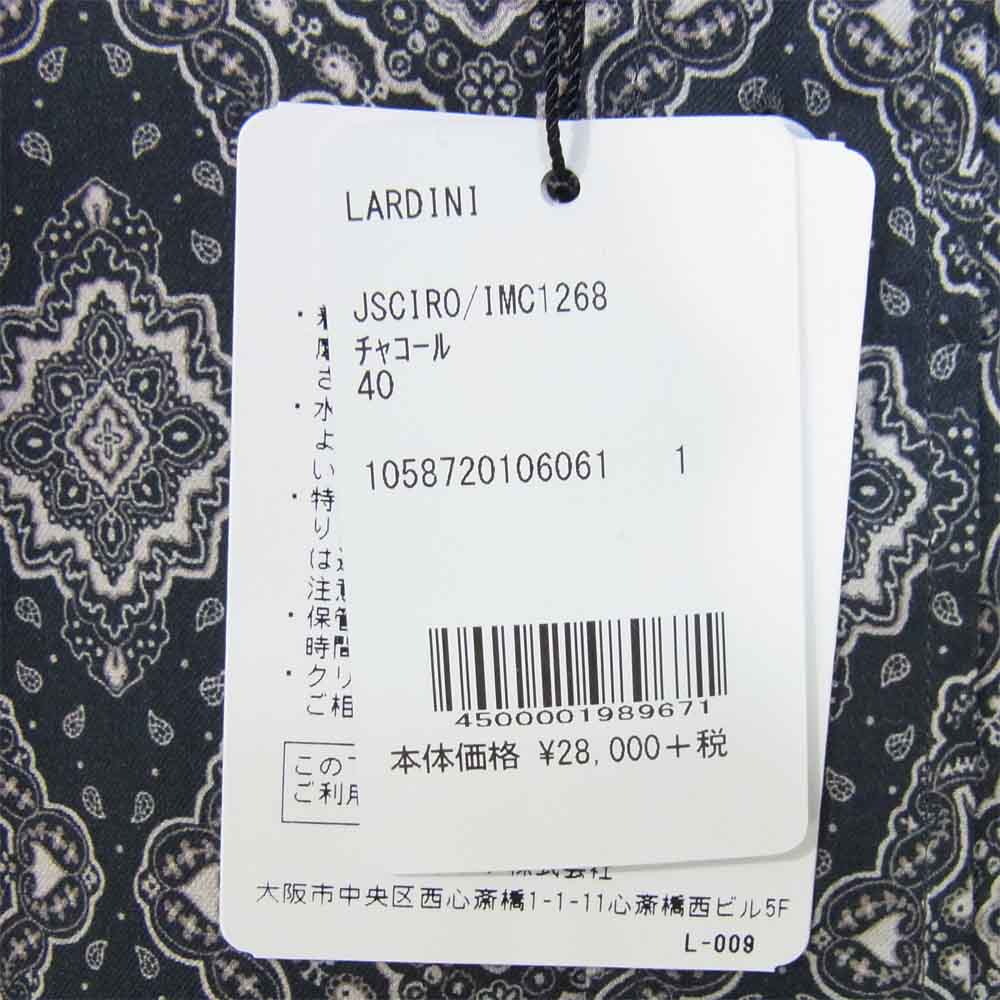 LARDINI ラルディーニ 1058720106061 JSCIRO プリントシャツ イタリア製 チャコール系 40【新古品】【未使用】【中古】