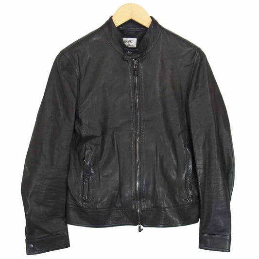 エンメティ JURI ユリ シングル ラム レザー ライダース ジャケット ブラック系 44【中古】