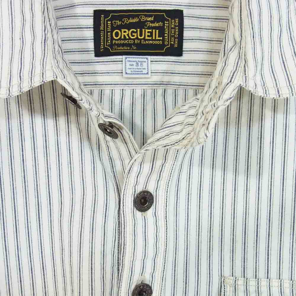 ORGUEIL オルゲイユ OR-5015B ストライプ プルオーバー シャツ ホワイト系 38【中古】