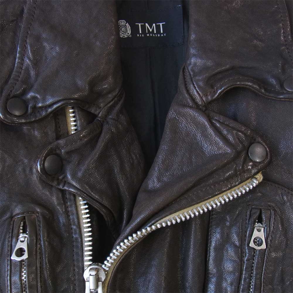 TMT ティーエムティー TJK-F0902 GOAT LEATHER JACKET ゴート スキン レザー ダブル ライダース ジャケット ブラウン系 S【中古】