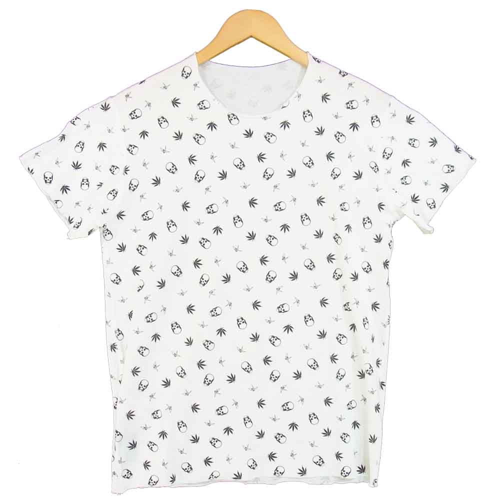 ウノピュウノウグァーレトレ × lucien pellat-finet ルシアンペラフィネ スカル 総柄 半袖 Tシャツ ホワイト ホワイト系 S【中古】