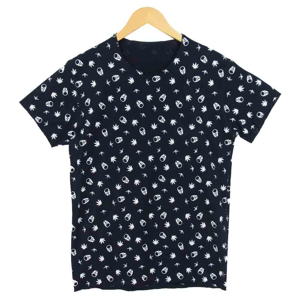 ウノピュウノウグァーレトレ × lucien pellat-finet ルシアンペラフィネ スカル 総柄 半袖 Tシャツ S ネイビー ダークネイビー系 S【美品】【中古】