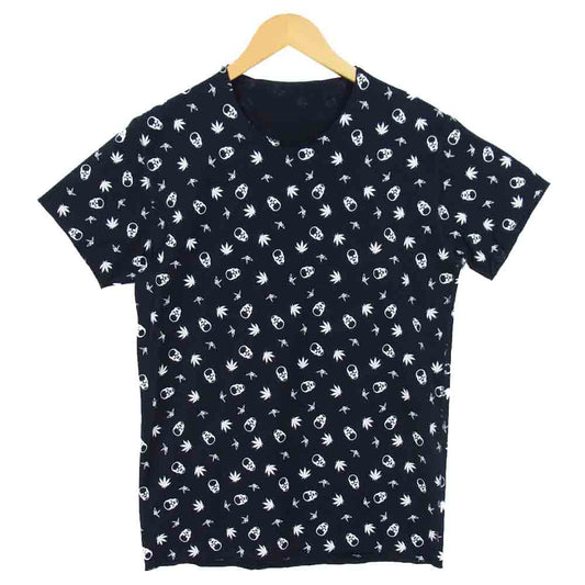 ウノピュウノウグァーレトレ × lucien pellat-finet ルシアンペラフィネ スカル 総柄 半袖 Tシャツ S ネイビー ダークネイビー系 S【美品】【中古】