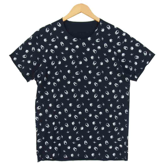 ウノピュウノウグァーレトレ × lucien pellat-finet ルシアンペラフィネ スカル 総柄 半袖 Tシャツ M ネイビー ダークネイビー系 M【美品】【中古】